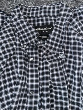 Eddie Bauer Black and White Plaid Button-Up Shirt